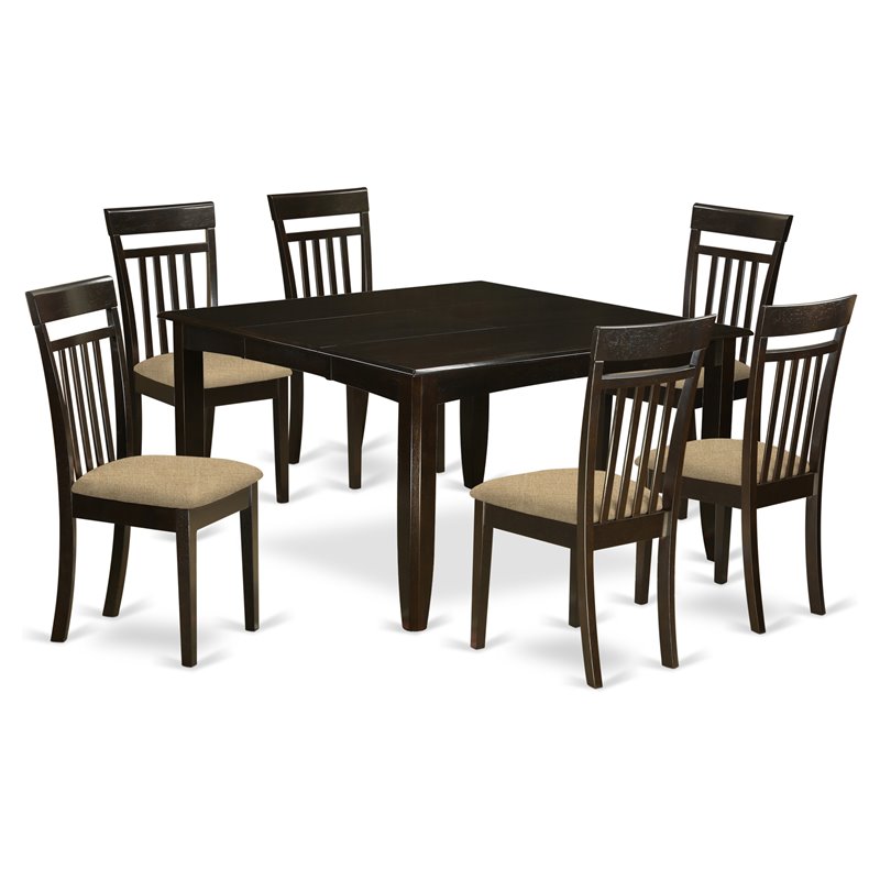 Pemberly Row 7-Piece Dining Set with Fabric Seat in Cappuccino Finish