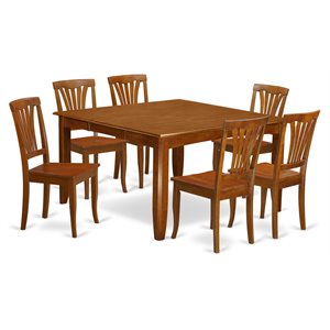 Pemberly Row 7-Piece Dining Set Wood Seat in Saddle Brown