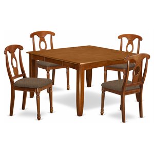 Pemberly Row 5-Piece Saddle Brown Dining Set with Fabric Seat Chairs