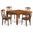 Pemberly Row 5-Piece Saddle Brown Dining Set with Fabric Seat Chairs