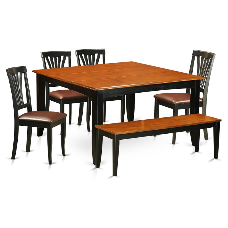 Pemberly Row 6-Piece Wood Dining Set with Faux Leather Seat in Black