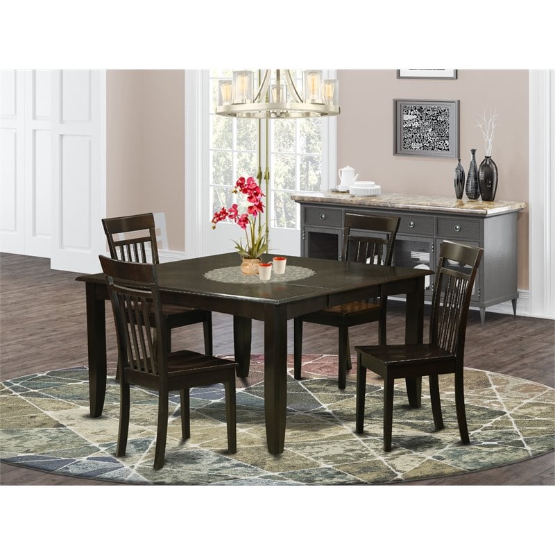Pemberly Row 5-Piece Dining Set in Cappuccino Finish with Wood Seats