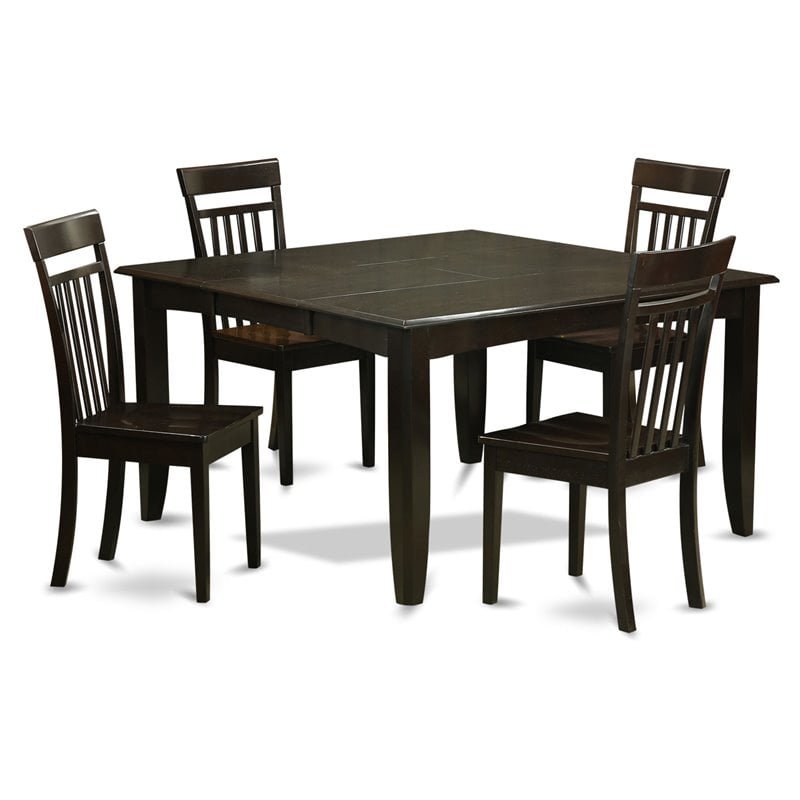 Pemberly Row 5-Piece Dining Set in Cappuccino Finish with Wood Seats