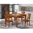 Pemberly Row 5-Piece Dining Set with Wood Seat in Saddle Brown
