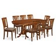 Pemberly Row 9-Piece Dining Set with Fabric Seat Chairs in Saddle Brown