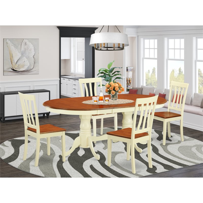 Pemberly Row 5-Piece Wood Dinette Set in Buttermilk and Cherry Finish