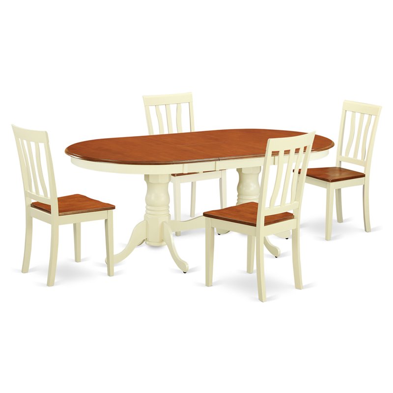 Pemberly Row 5-Piece Wood Dinette Set in Buttermilk and Cherry Finish