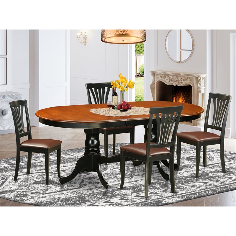 Pemberly Row 5-Piece Dining Set with Butterfly Leaf in Faux Leather Black/Cherry