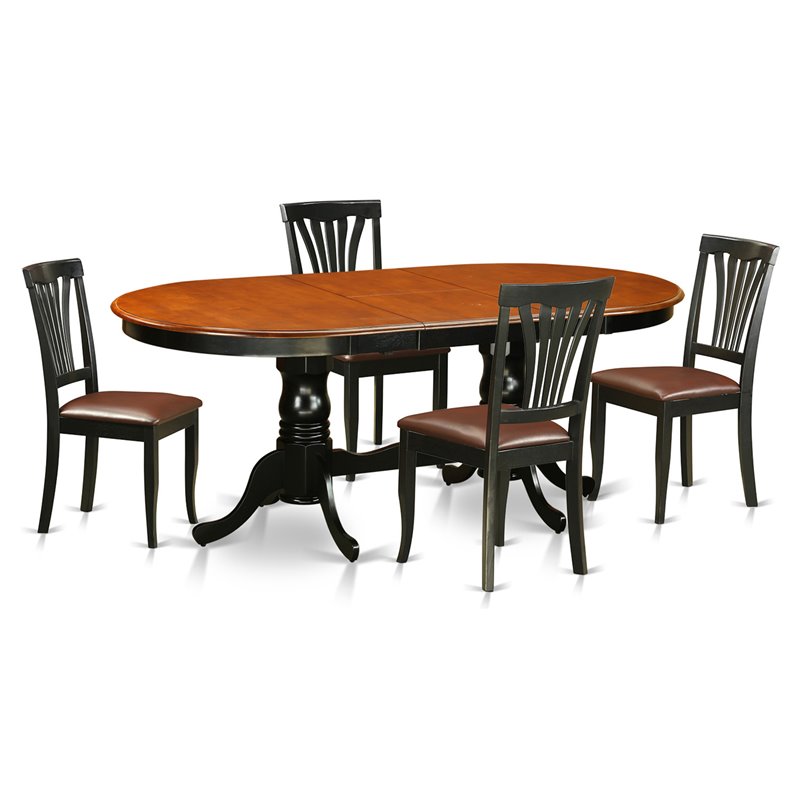 Pemberly Row 5-Piece Dining Set with Butterfly Leaf in Faux Leather Black/Cherry