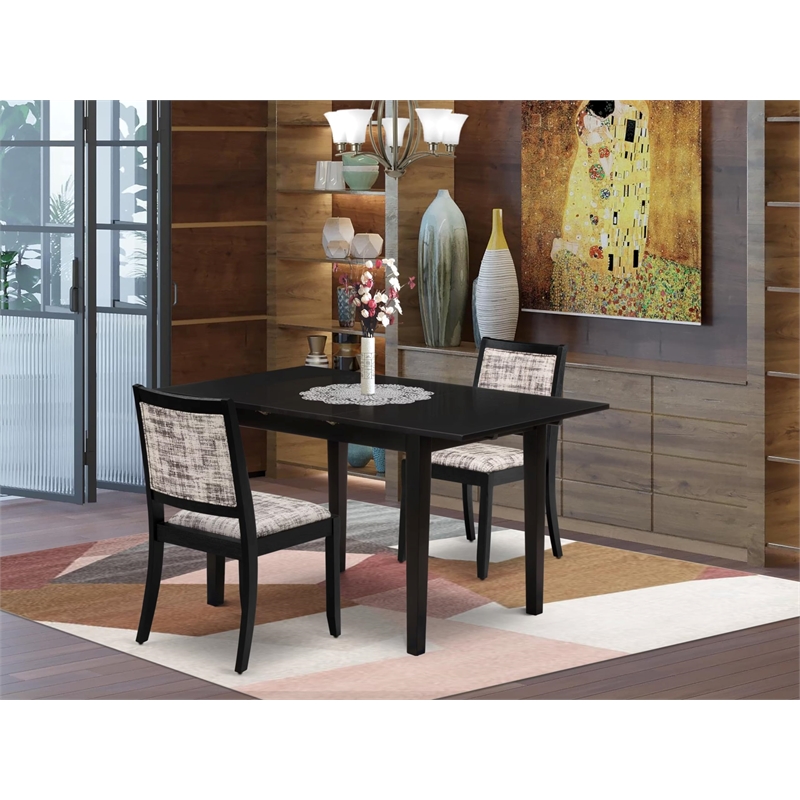 Pemberly Row Rectangular 3-Piece Dining Set Faux Leather Black Finish