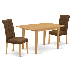Pemberly Row 3-Piece Dining Set in Oak Finish and Dark Coffee Chairs