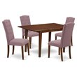 Pemberly Row 5-Piece Wood Dining Set with Mahogany Finish and Linen Upholstery
