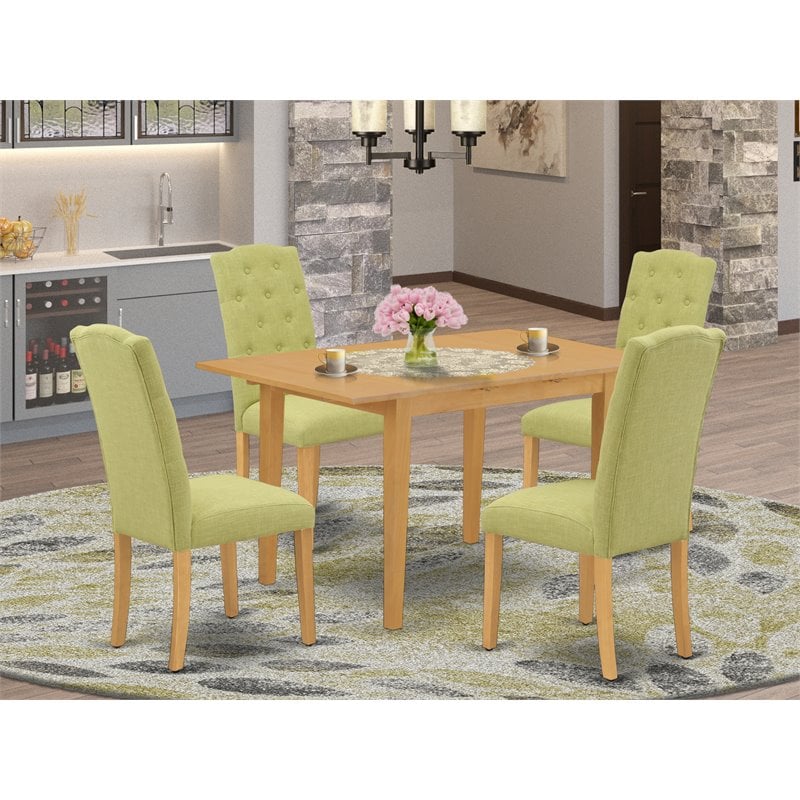 Pemberly Row 5-Piece Wood Dining Set with Oak Finish and Linen Upholstery