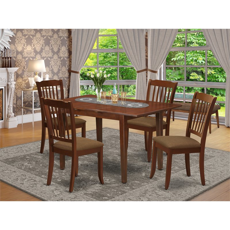 Pemberly Row 5-Piece Wood Dining Set with Fabric Seat in Mahogany