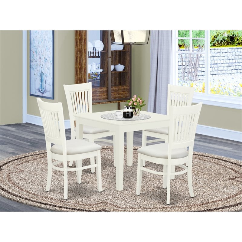 Pemberly Row 5-Piece Rubber Wood Dining Set with Linen Seat in White