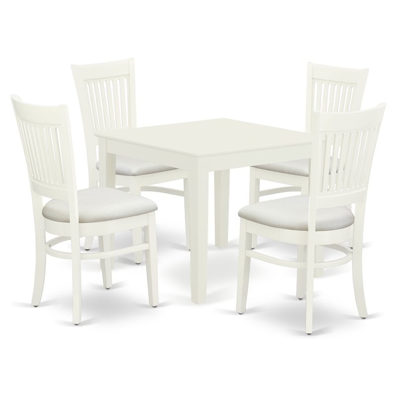 Pemberly Row 5-Piece Rubber Wood Dining Set with Linen Seat in White