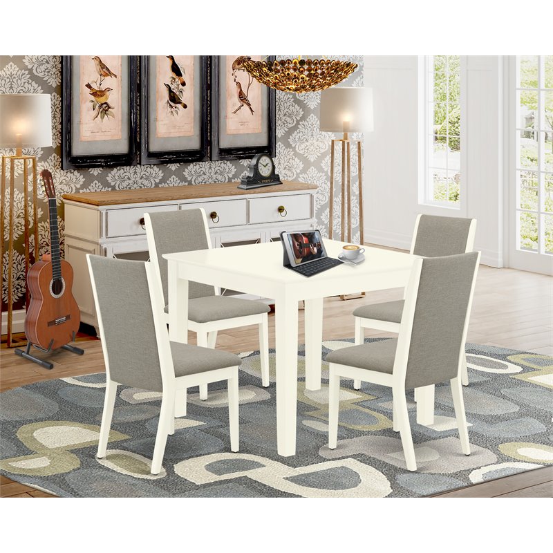 Pemberly Row 5-Piece Wood Dining Table Set in Linen White with Khaki Seats