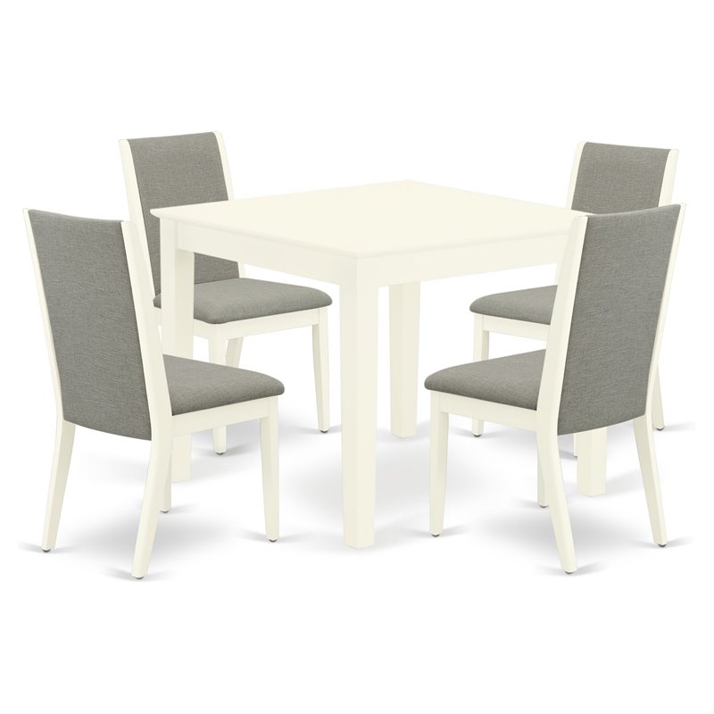 Pemberly Row 5-Piece Wood Dining Table Set in Linen White with Khaki Seats