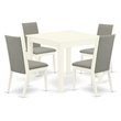 Pemberly Row 5-Piece Wood Dining Table Set in Linen White with Khaki Seats