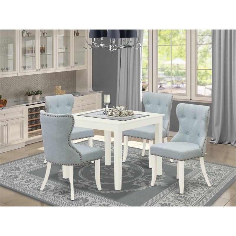 Pemberly Row 5-Piece Wood Dining Room Set in Linen White and Baby Blue