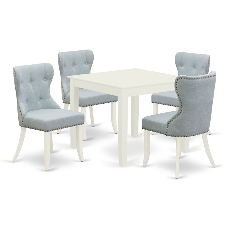 Pemberly Row 5-Piece Wood Dining Room Set in Linen White and Baby Blue