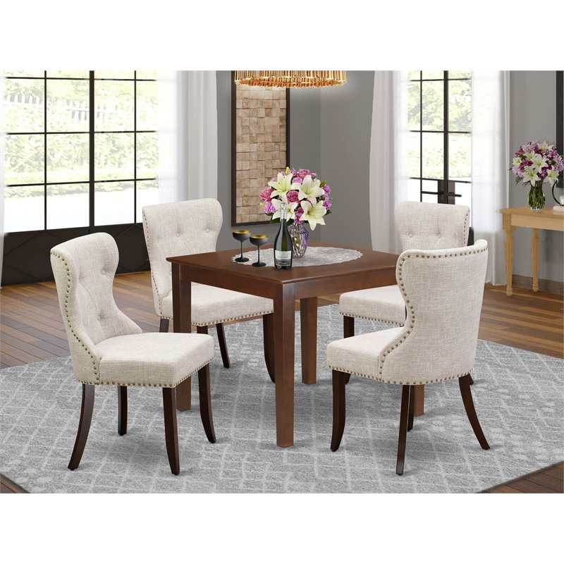 Pemberly Row 5-Piece Wood Dining Table and Chairs in Mahogany and Doeskin