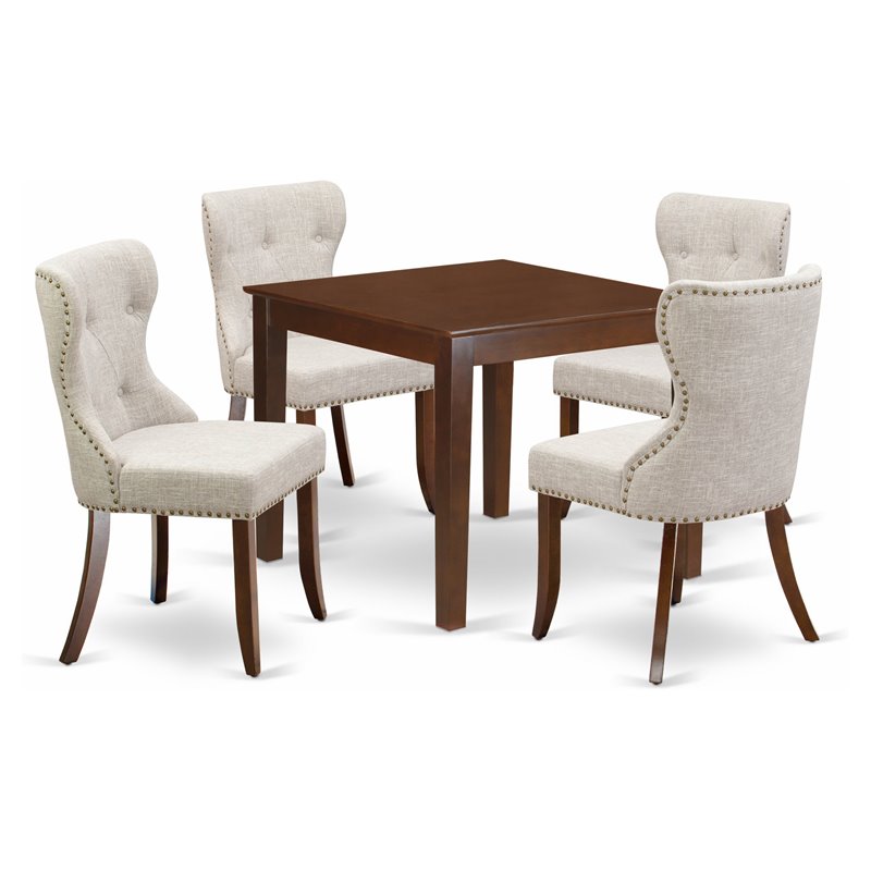 Pemberly Row 5-Piece Wood Dining Table and Chairs in Mahogany and Doeskin