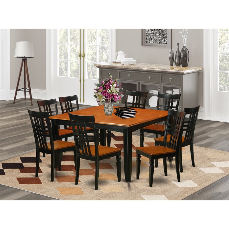 Pemberly Row 9-Piece Wood Dining Set with Butterfly Leaf in Black and Cherry