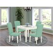 Pemberly Row 5-Pc Wood Dining Set in Linen White with Pond Upholstery