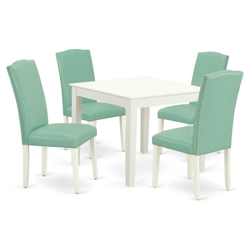 Pemberly Row 5-Pc Wood Dining Set in Linen White with Pond Upholstery