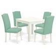 Pemberly Row 5-Pc Wood Dining Set in Linen White with Pond Upholstery