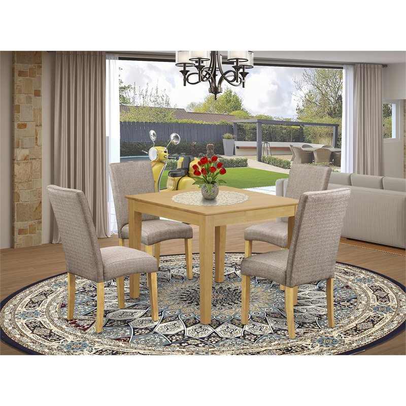 Pemberly Row 5-Pc Wood Dining Set with Oak and Dark Khaki Upholstery