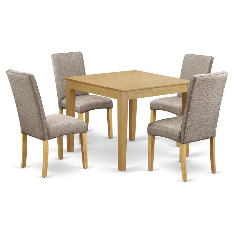 Pemberly Row 5-Pc Wood Dining Set with Oak and Dark Khaki Upholstery