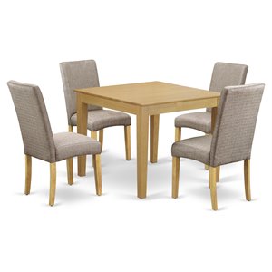 Pemberly Row 5-Pc Wood Dining Set with Oak and Dark Khaki Upholstery