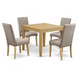 Pemberly Row 5-Pc Wood Dining Set with Oak and Dark Khaki Upholstery