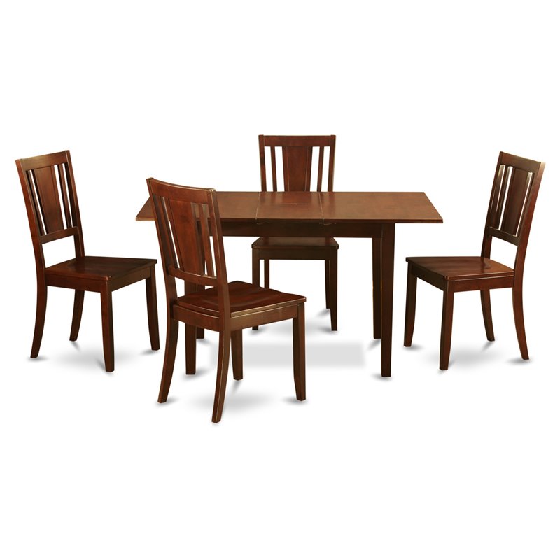 Pemberly Row 5-Piece Mahogany Dinette Table Set with Wood Seat Chairs