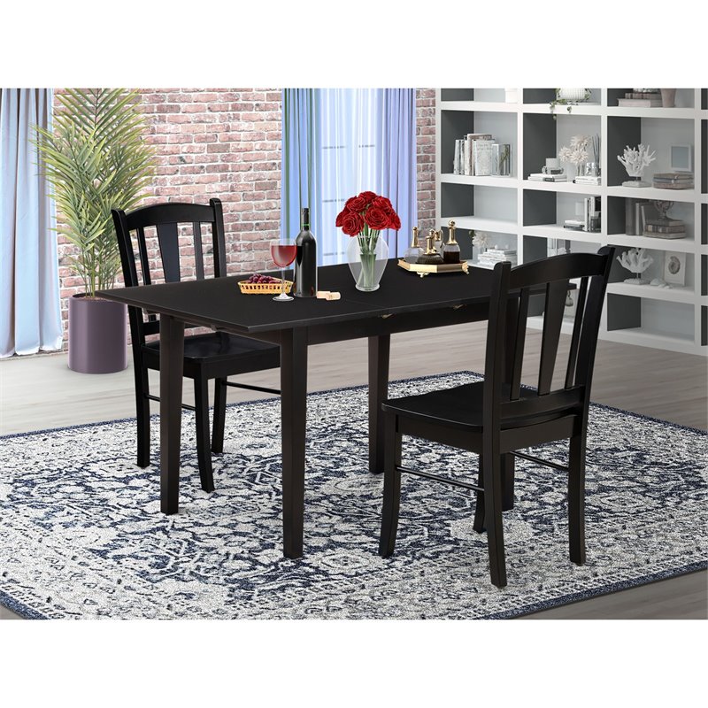 Pemberly Row 3-Piece Wooden Dining Set with Butterfly Leaf in Black