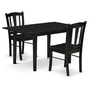 Pemberly Row 3-Piece Wooden Dining Set with Butterfly Leaf in Black