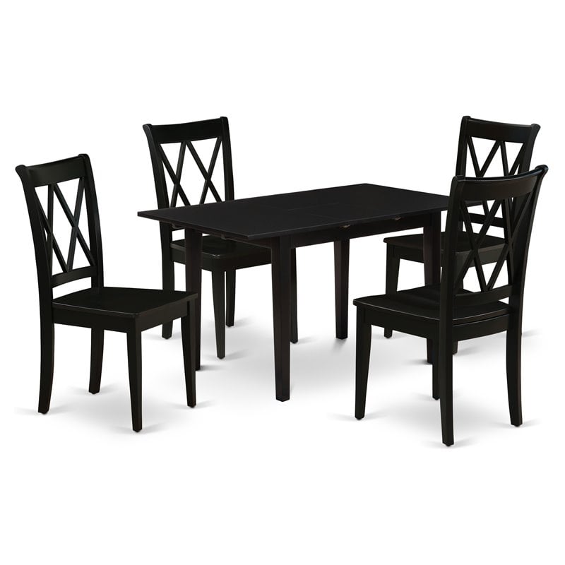 Pemberly Row 5-Piece Wood Dining Set with Black Seat Chairs