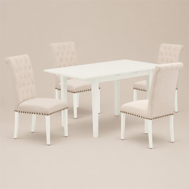 Pemberly Row 5-Piece Wood Dinette Set with Button-Tufted Chairs in White