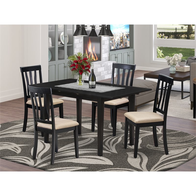 Pemberly Row 5-Piece Black Rectangular Dining Set with Faux Leather Seats