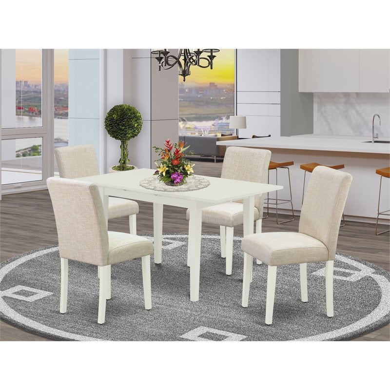 Pemberly Row 5-Piece Wood Dining Set with Upholstered Chairs in Linen White