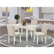 Pemberly Row 5-Piece Wood Dining Set with Upholstered Chairs in Linen White