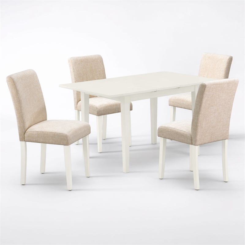 Pemberly Row 5-Piece Wood Dining Set with Upholstered Chairs in Linen White
