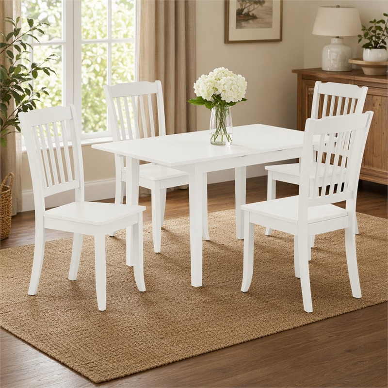 Pemberly Row 5-Piece Rectangular Wood Dining Set in Linen White Finish