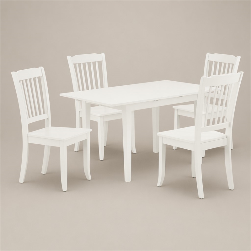 Pemberly Row 5-Piece Rectangular Wood Dining Set in Linen White Finish
