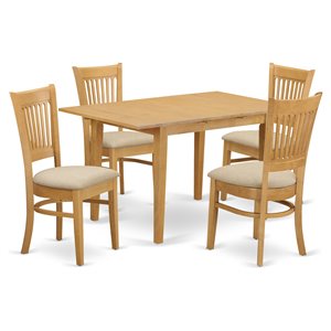 Pemberly Row 5-Piece Wood Dining Table Set with Linen Fabric Chairs in Oak