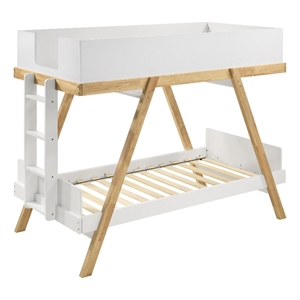 Pemberly Row Twin Bunk Bed with 3 Side Panel Rails and Ladder in White
