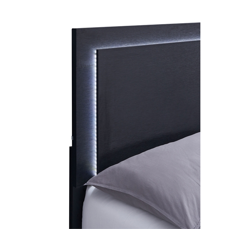 Pemberly Row Twin Size LED Headboard Bed in Black with Gold Legs