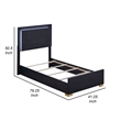 Pemberly Row Twin Size LED Headboard Bed in Black with Gold Legs